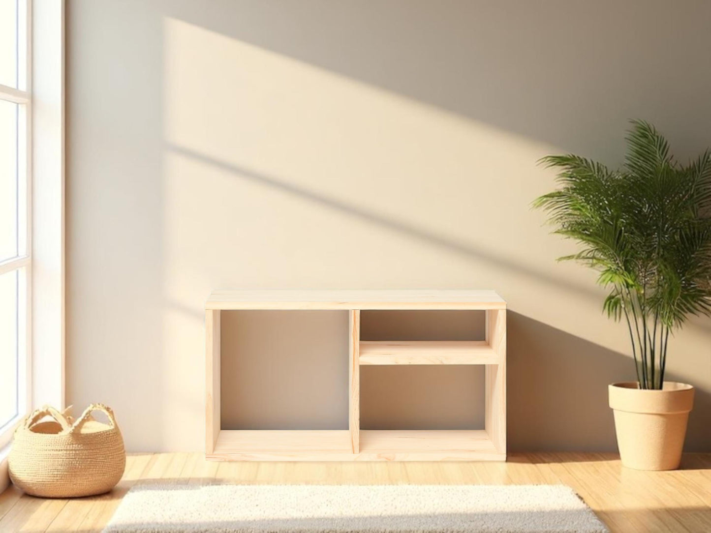 Bibliothèque | Étagère | Meuble TV | Finition « NATUREL » | Teshio. Fait main - Idéal pour le salon, la salle à manger et l'entrée.