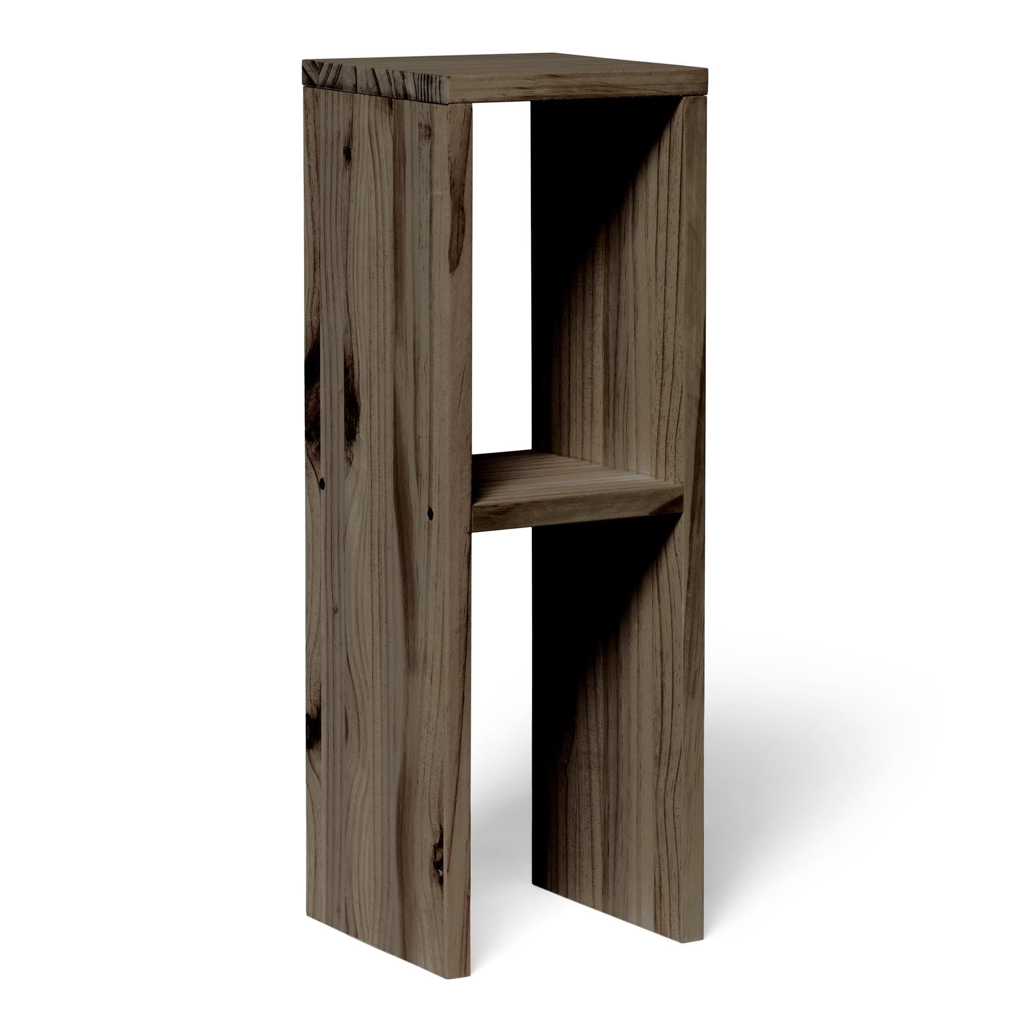 IWAKI Mesita de noche de madera maciza. Acabado "R A W  G R A Y".