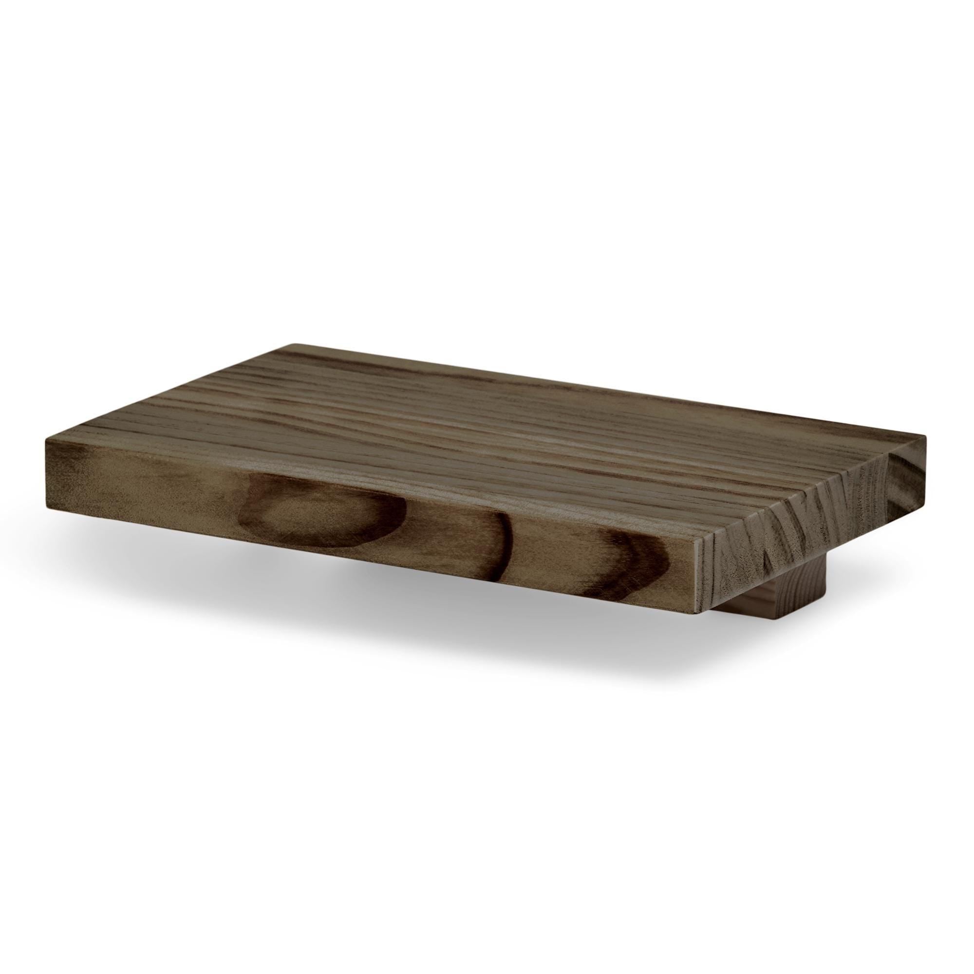 ONTAKE Mesita de noche flotante de madera maciza. Acabado "R A W  G R A Y".