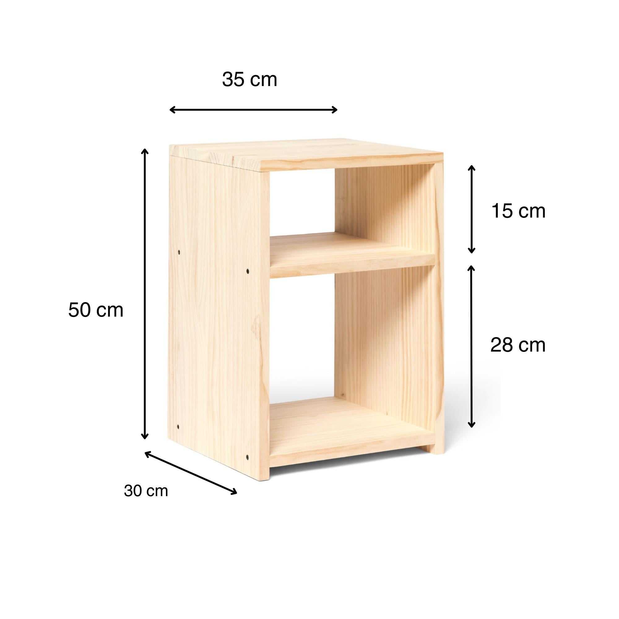 TEKARI Mesita de noche de madera maciza. Acabado "N A T U R A L".