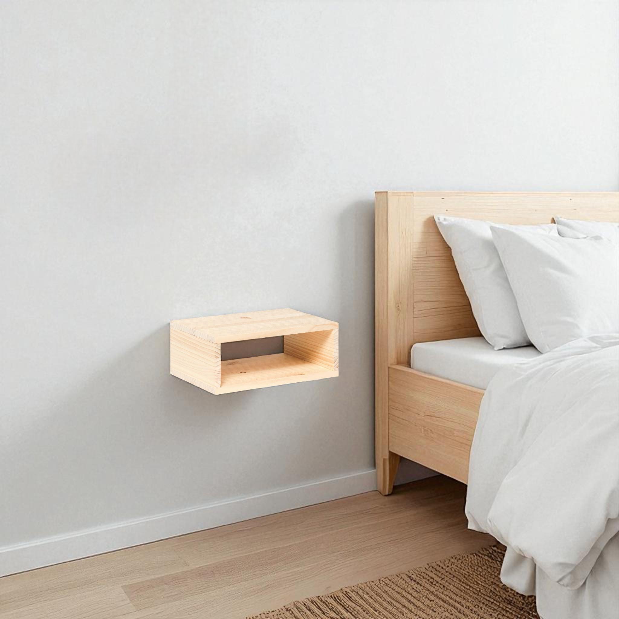 KINPU Mesita de noche flotante de madera maciza. Acabado "N A T U R A L".