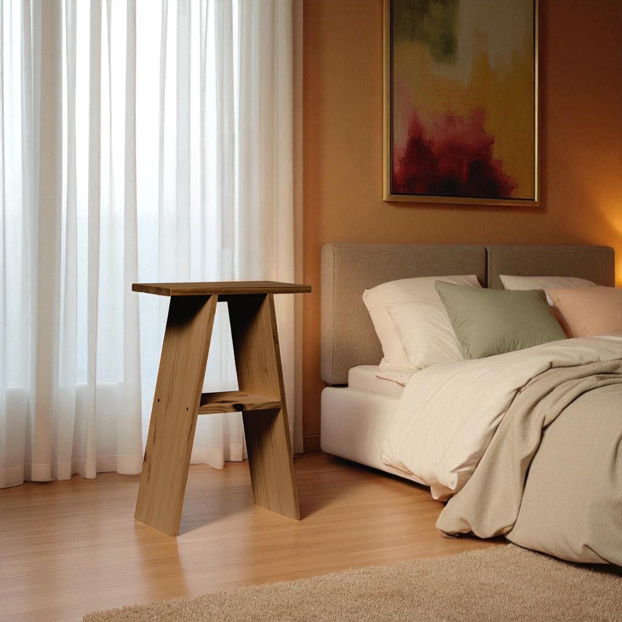 ENA Mesita de noche de madera maciza. Acabado "D A R K".