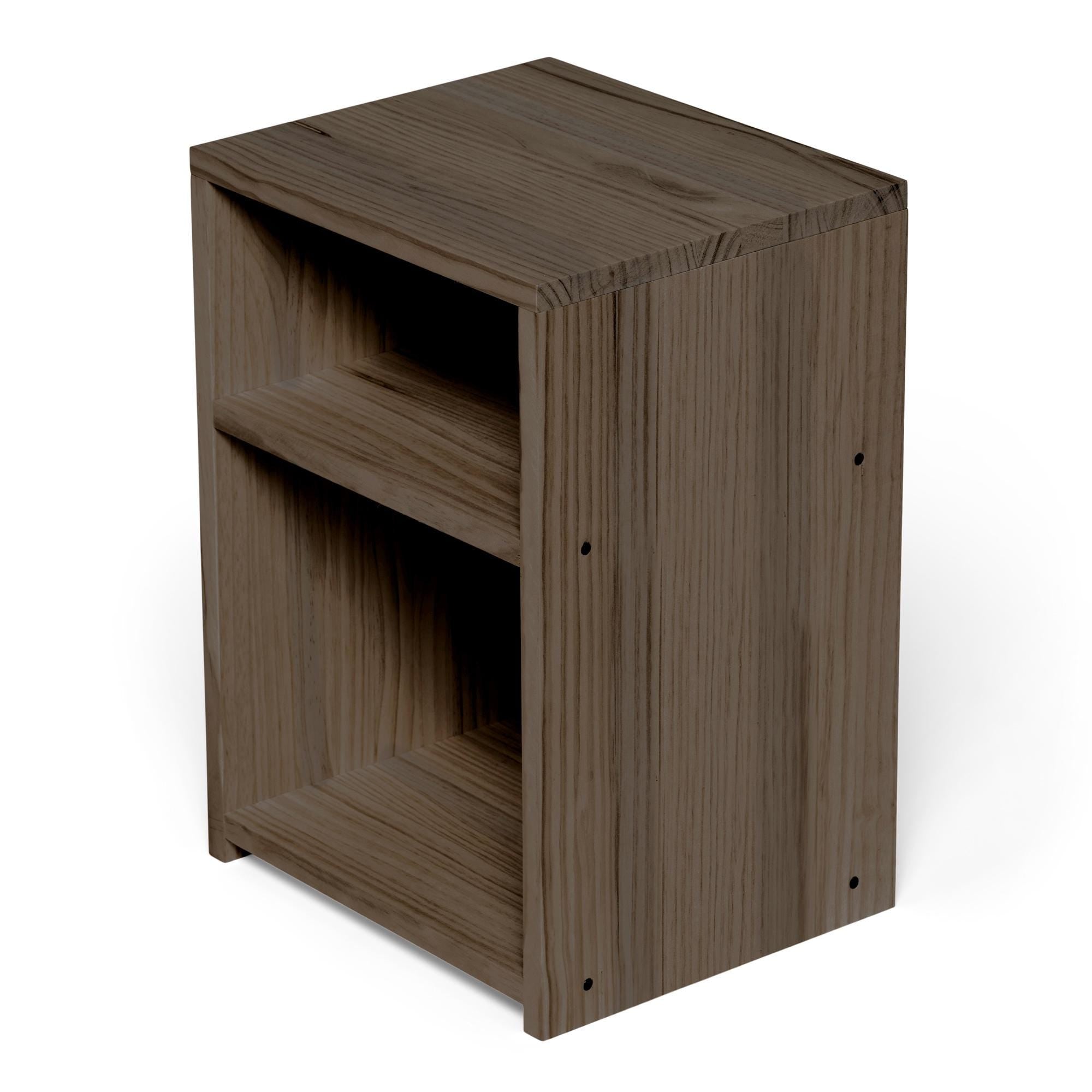 TEKARI Mesita de noche de madera maciza. Acabado "R A W  G R A Y".