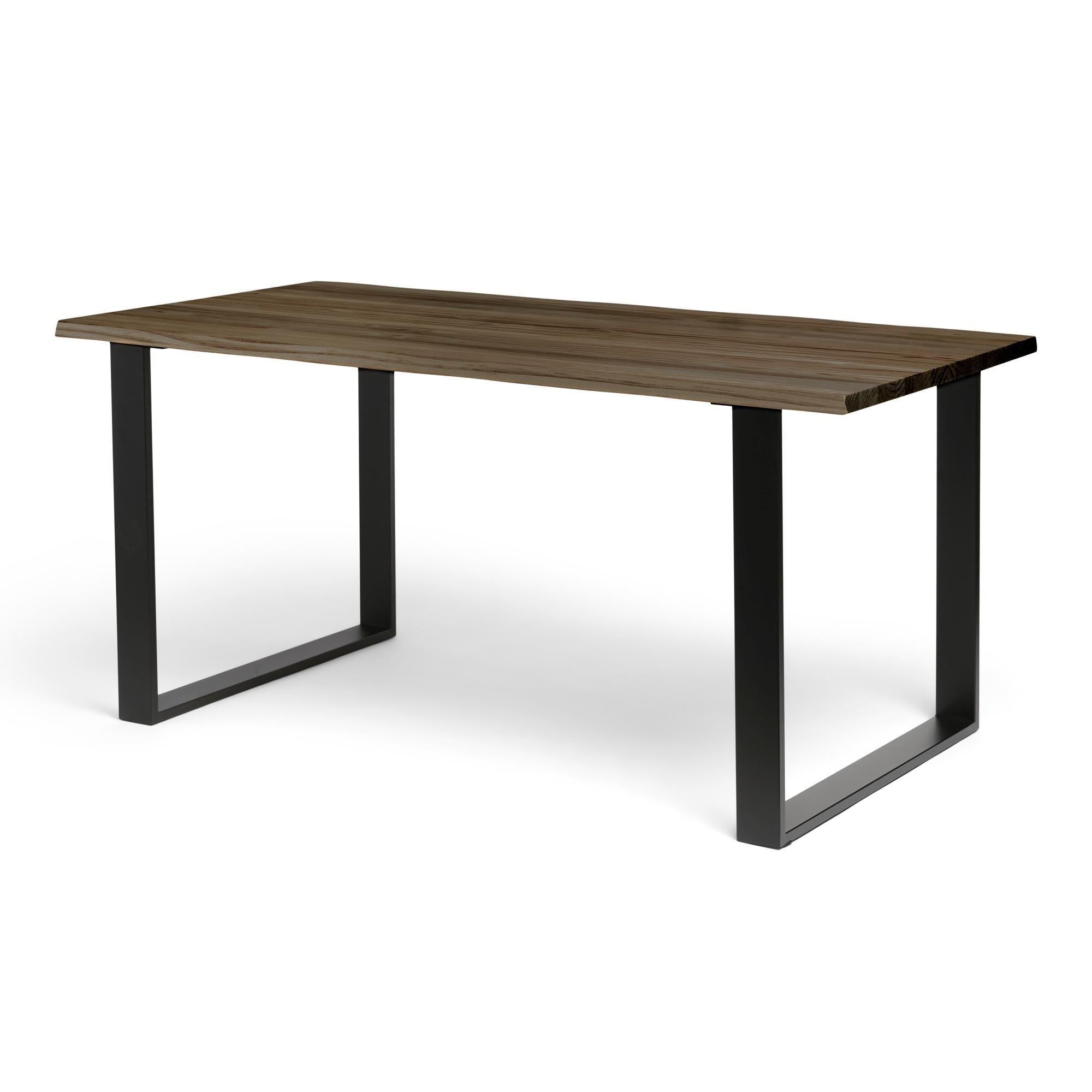 GASSAN Mesa de comedor canto vivo de madera maciza. Acabado "R A W  G R A Y".