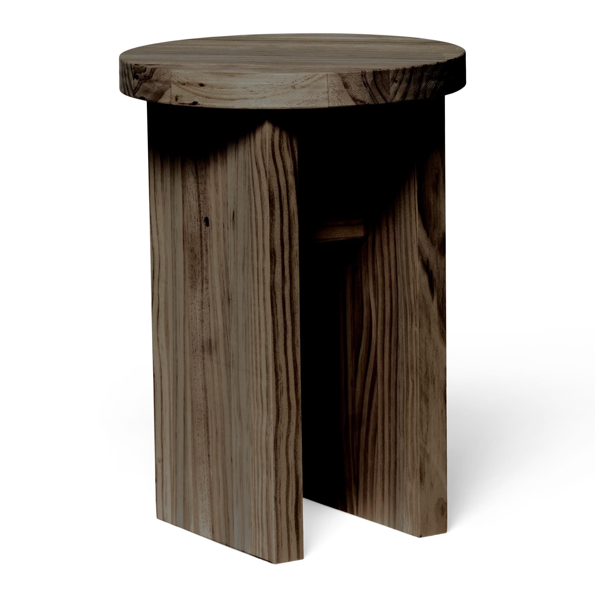 NORIKURA Taburete - Mesita de noche de madera maciza. Acabado "R A W  G R A Y".