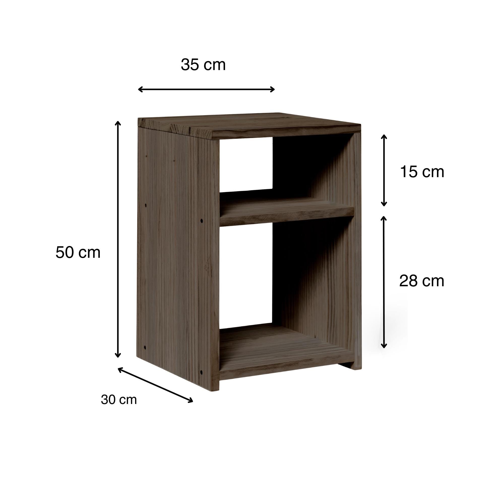 TEKARI Mesita de noche de madera maciza. Acabado "R A W  G R A Y".