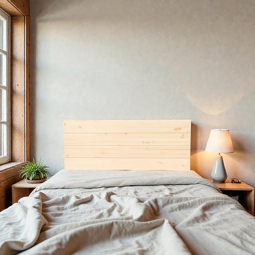Cabecero de madera maciza Hiyori Natural en dormitorio.