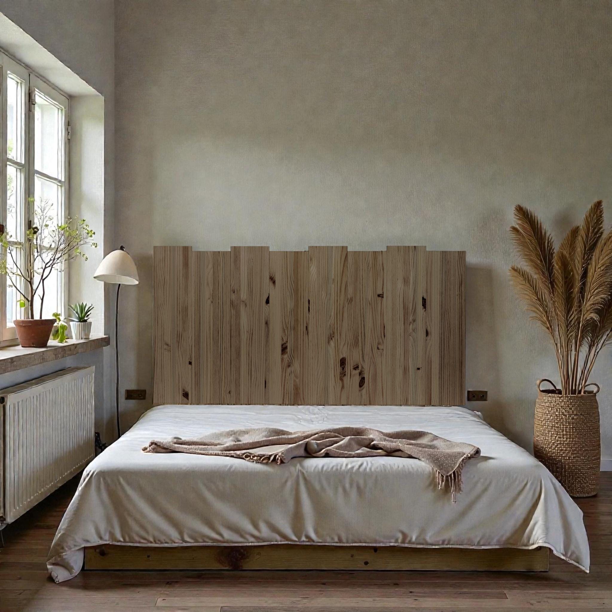 HAKU Cabecero de madera maciza. Acabado "R A W  G R A Y".