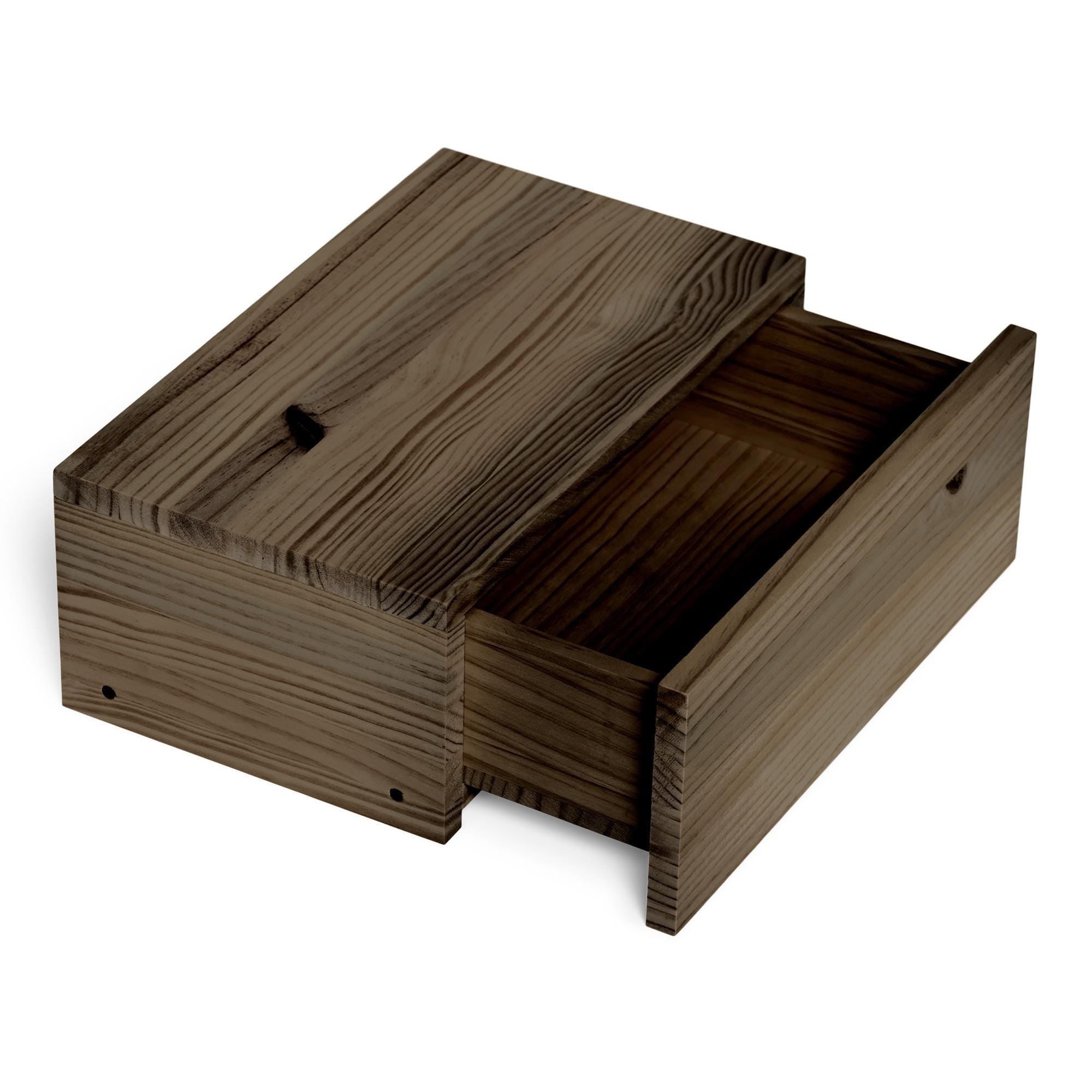 TONE Mesita de noche flotante de madera maciza con cajón. Acabado "R A W  G R A Y".
