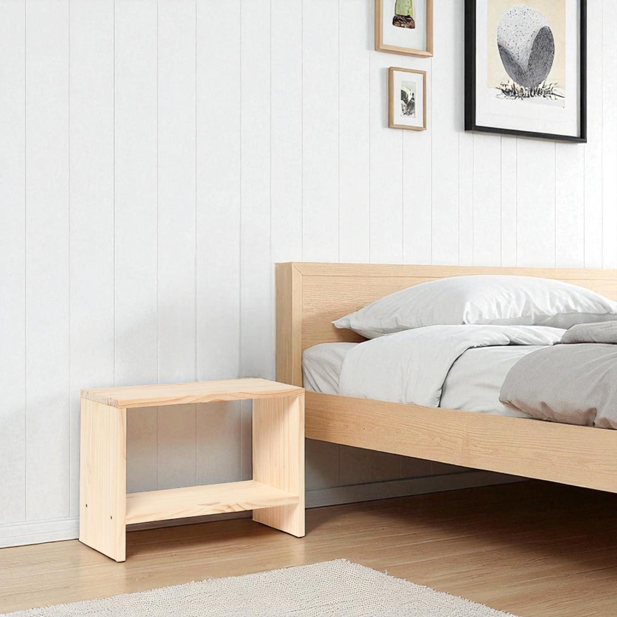 AKAISHI Table de nuit en bois massif. Acabado 