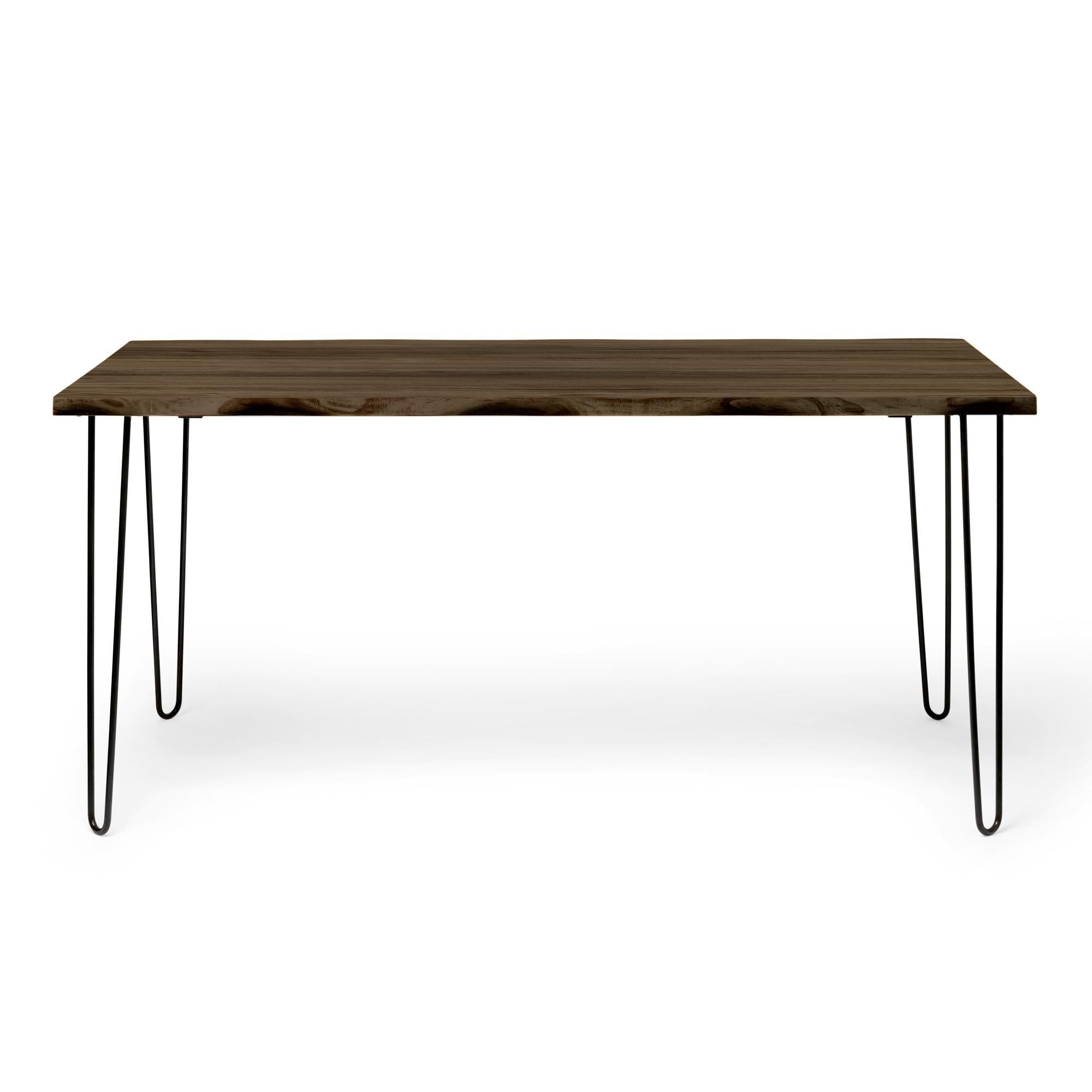 SHIOMI Mesa de comedor canto vivo de madera maciza. Acabado "R A W  G R A Y".
