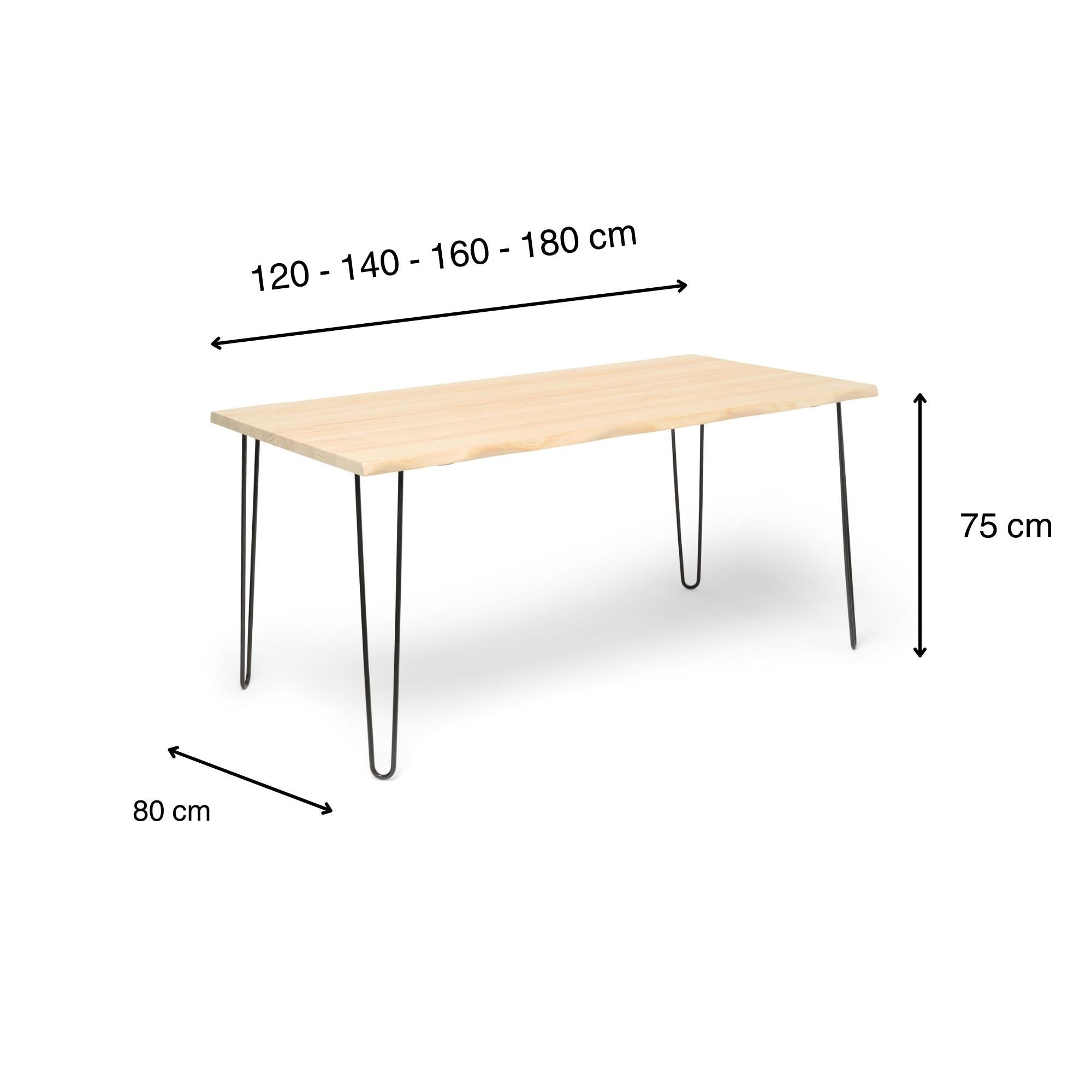 SHIOMI Mesa de comedor canto vivo de madera maciza. Acabado "N A T U R A L".