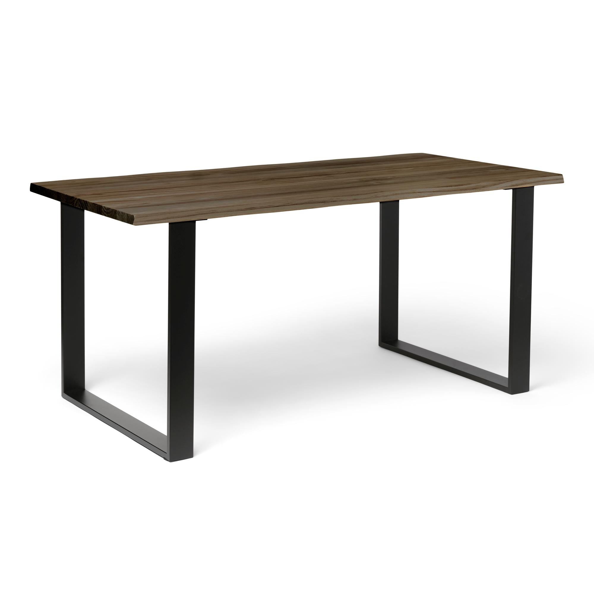 GASSAN Mesa de comedor canto vivo de madera maciza. Acabado "R A W  G R A Y".