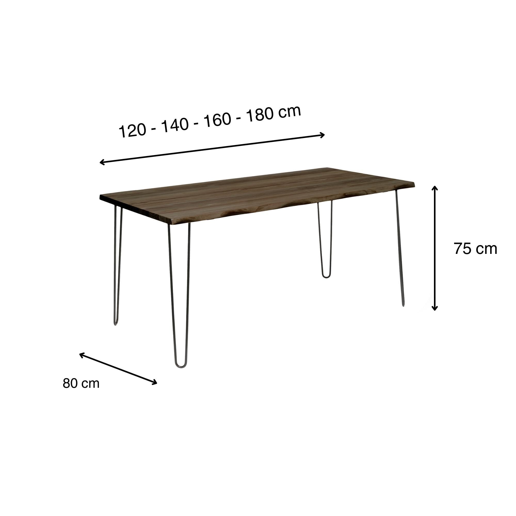 SHIOMI Mesa de comedor canto vivo de madera maciza. Acabado "R A W  G R A Y".