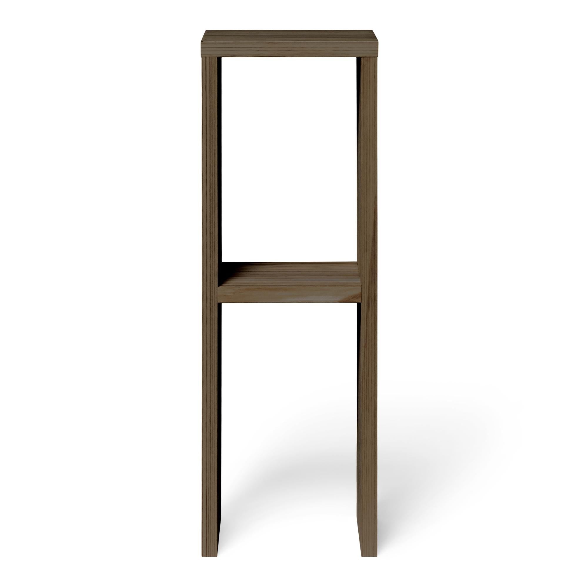 IWAKI Mesita de noche de madera maciza. Acabado "R A W  G R A Y".