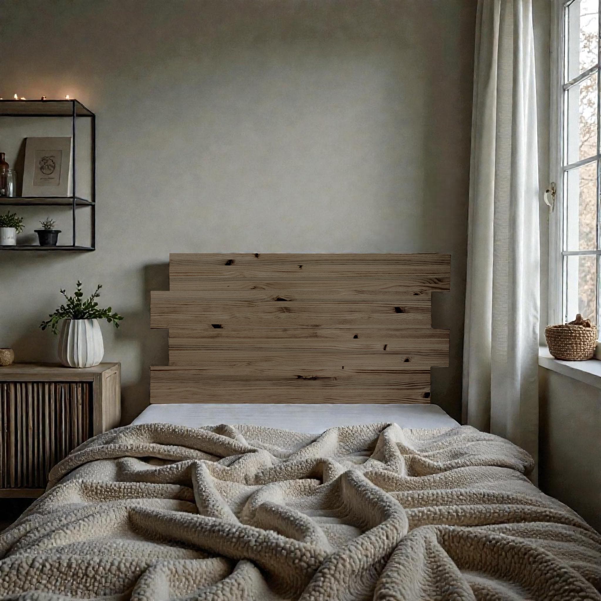 HIGASHI Cabecero de madera maciza. Acabado "R A W  G R A Y".