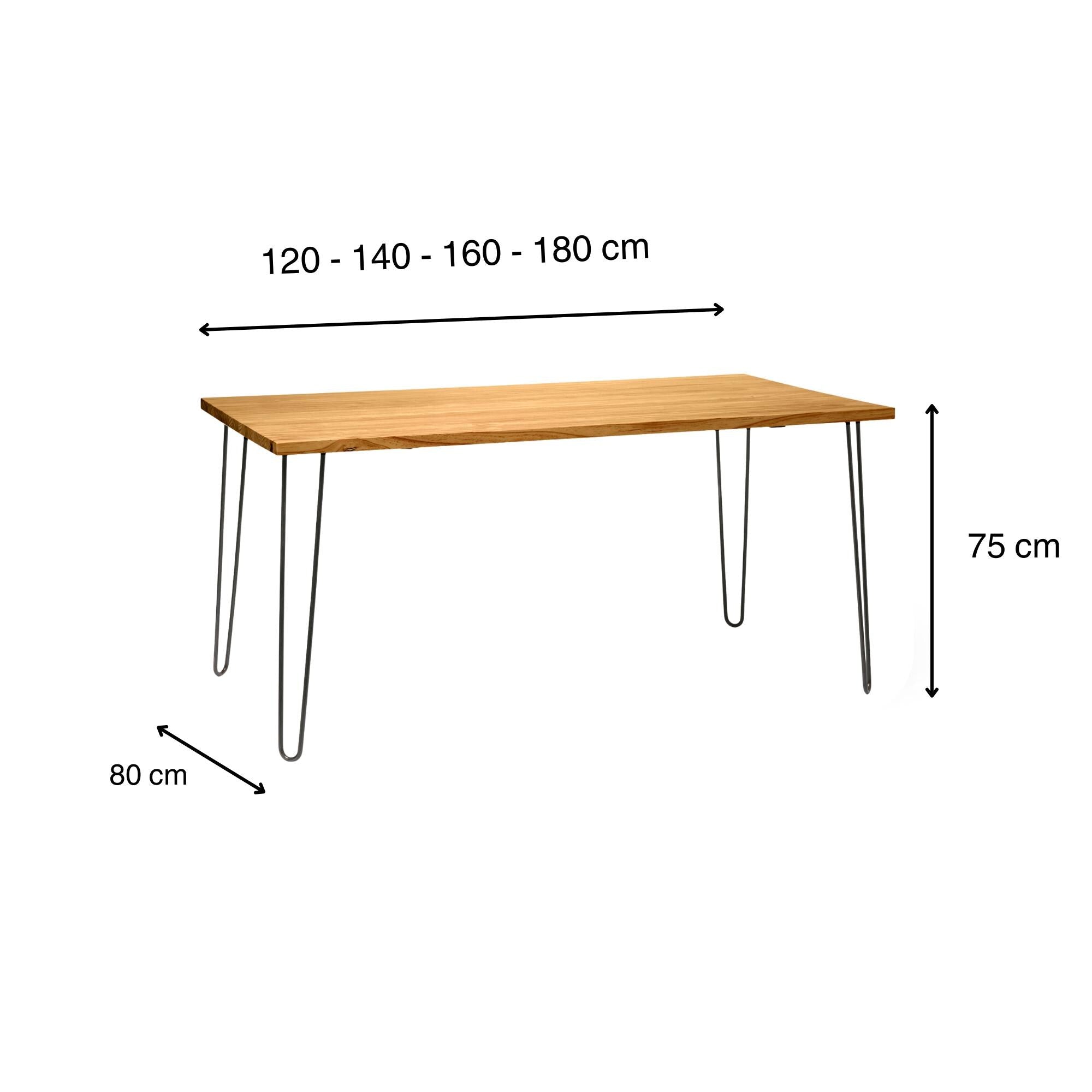 SENJO Mesa de comedor canto vivo de madera maciza. Acabado "O A K".