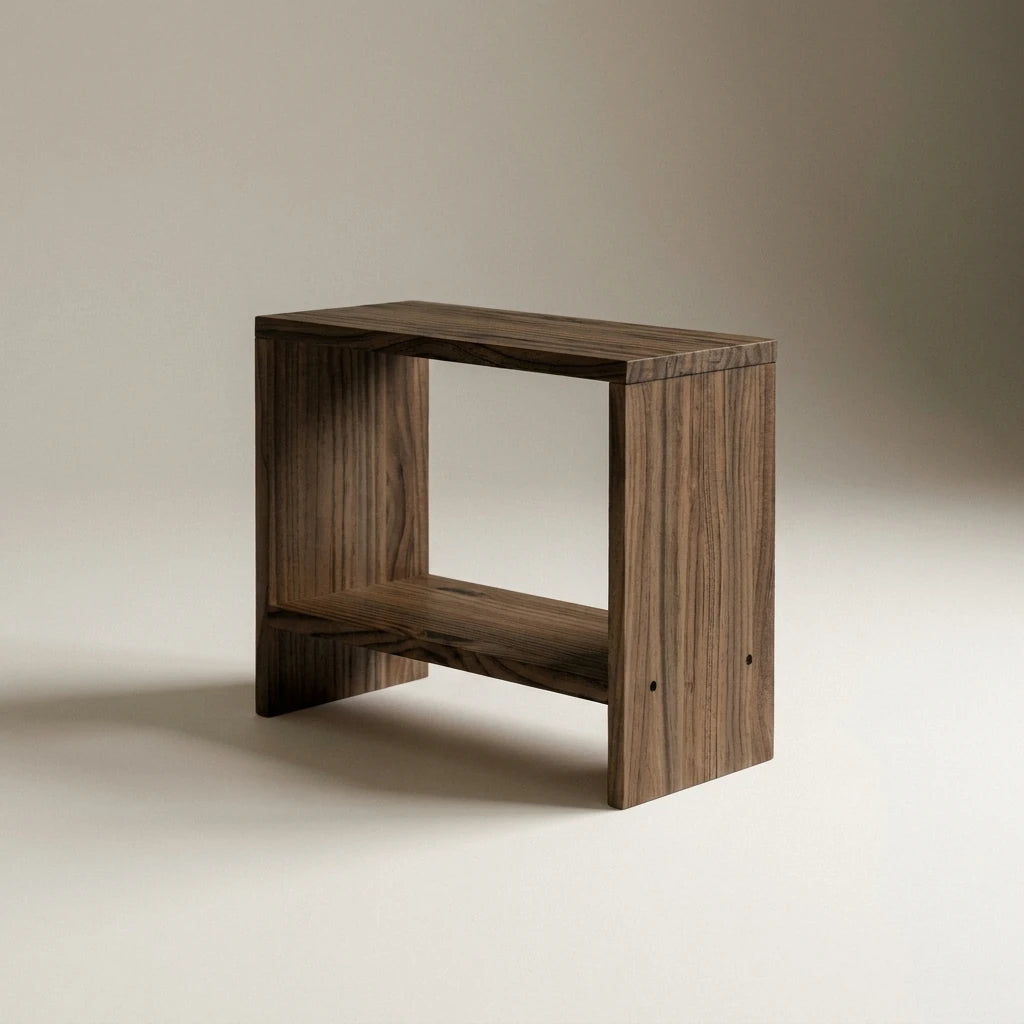 AKAISHI Table de nuit en bois massif. Accabado "RAWGRAY".