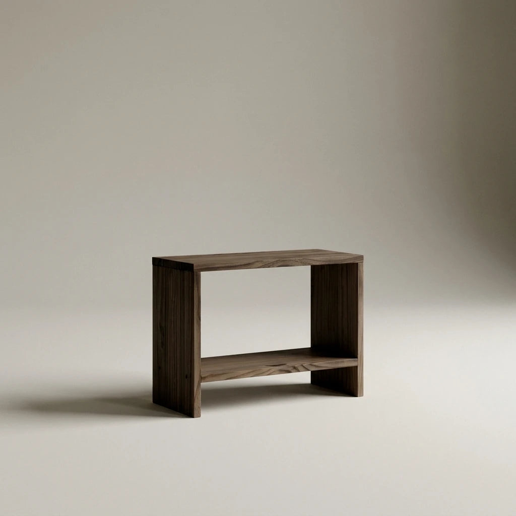 AKAISHI Table de nuit en bois massif. Accabado "RAWGRAY".
