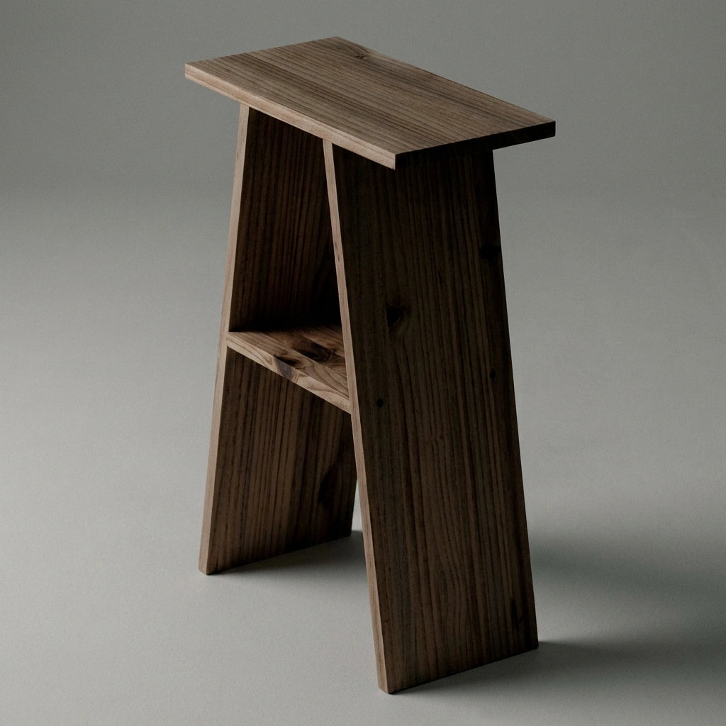ENA Mesita de noche de madera maciza. Accabado "RAWGRAY".