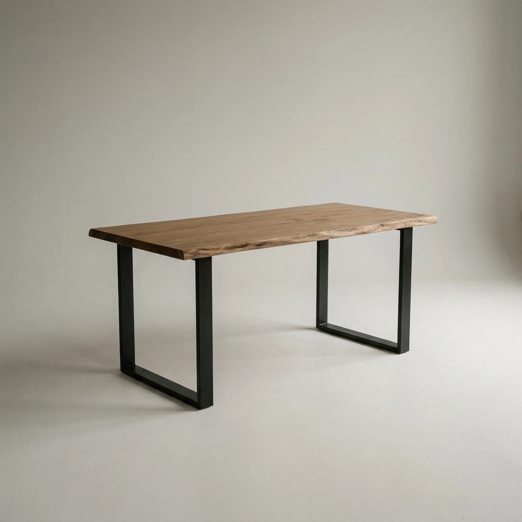 GASSAN Mesa de comedor canto vivo de madera maciza. Acabado "D A R K".