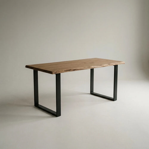 GASSAN Mesa de comedor canto vivo de madera maciza. Acabado "DARK".