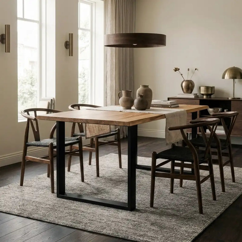 GASSAN Mesa de comedor canto vivo de madera maciza. Acabado 
