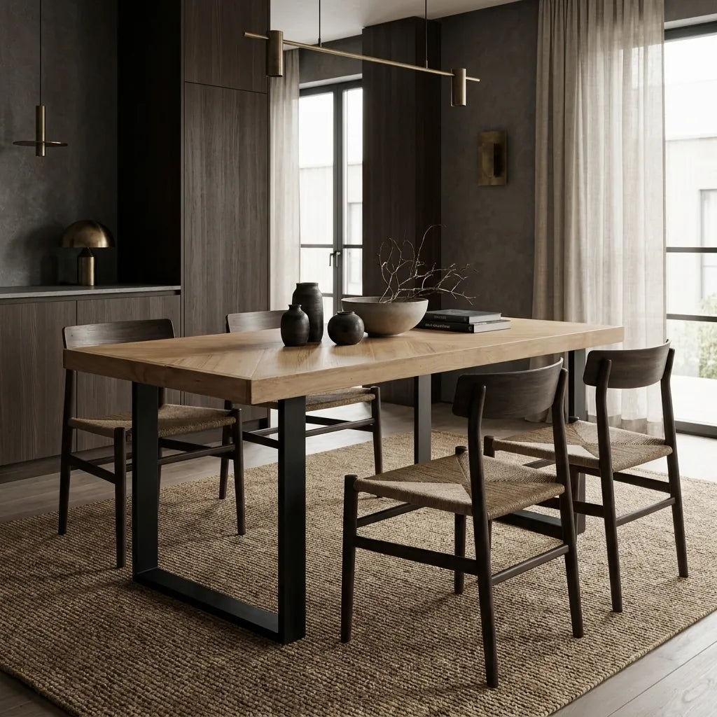 HAKKODA Solid wood herringbone dining table.
