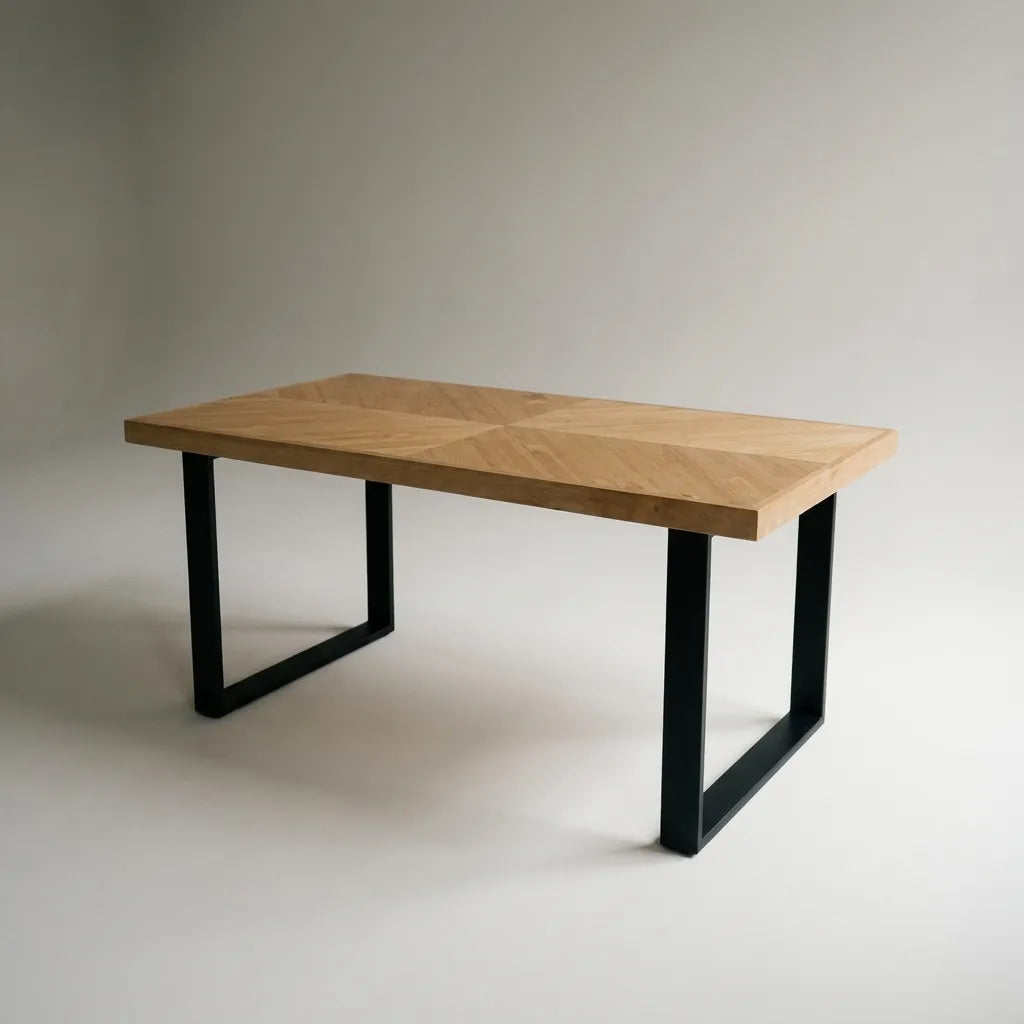 HAKKODA Solid wood herringbone dining table.