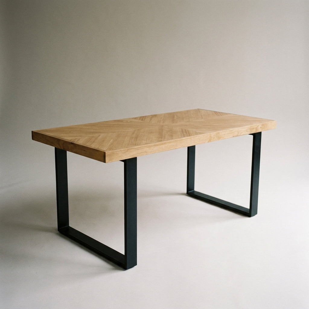HAKKODA Solid wood herringbone dining table.