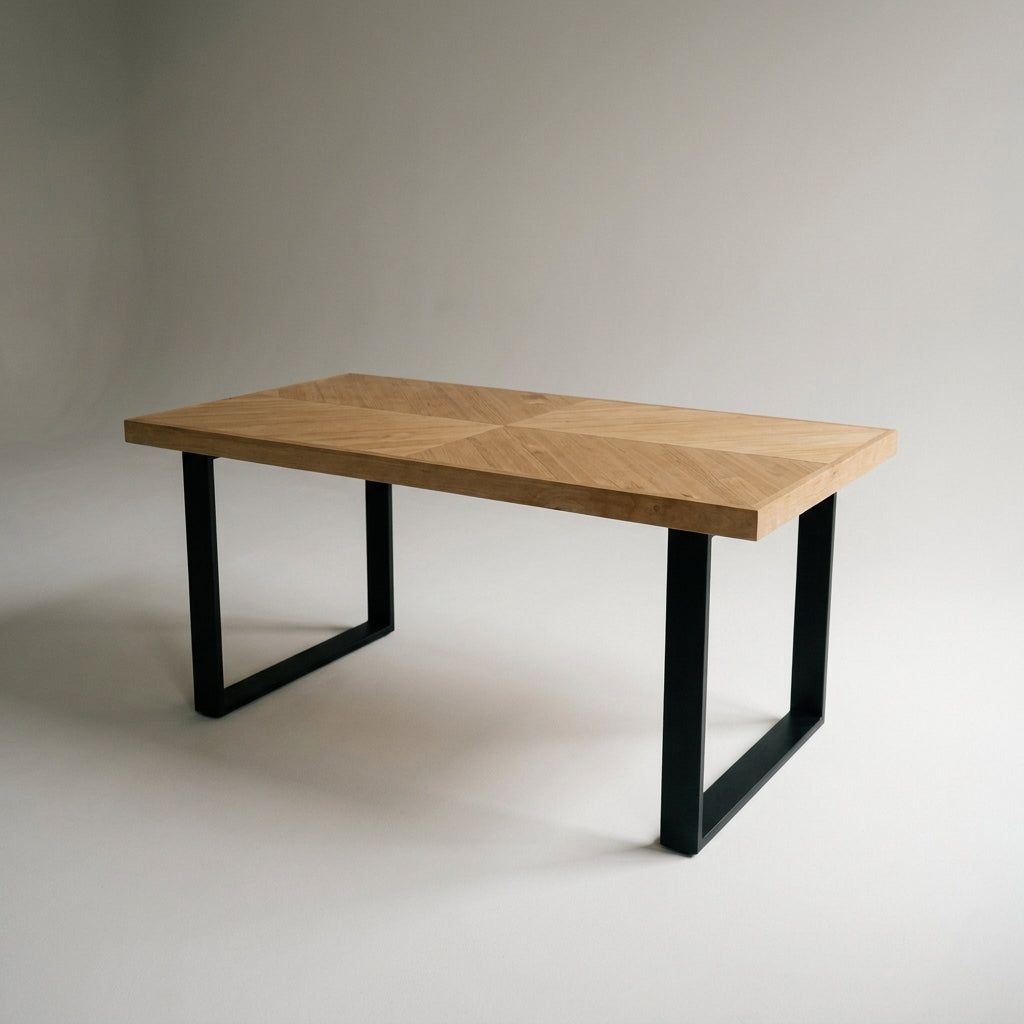 HAKKODA Solid wood herringbone dining table.
