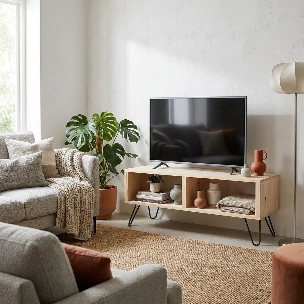 HIRA Mueble para TV de madera maciza. Acabado "N A T U R A L".