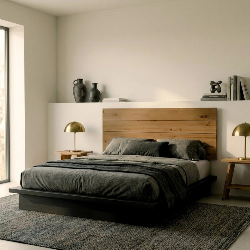 HIYORI Cabecero de cama de madera maciza. Acabado 