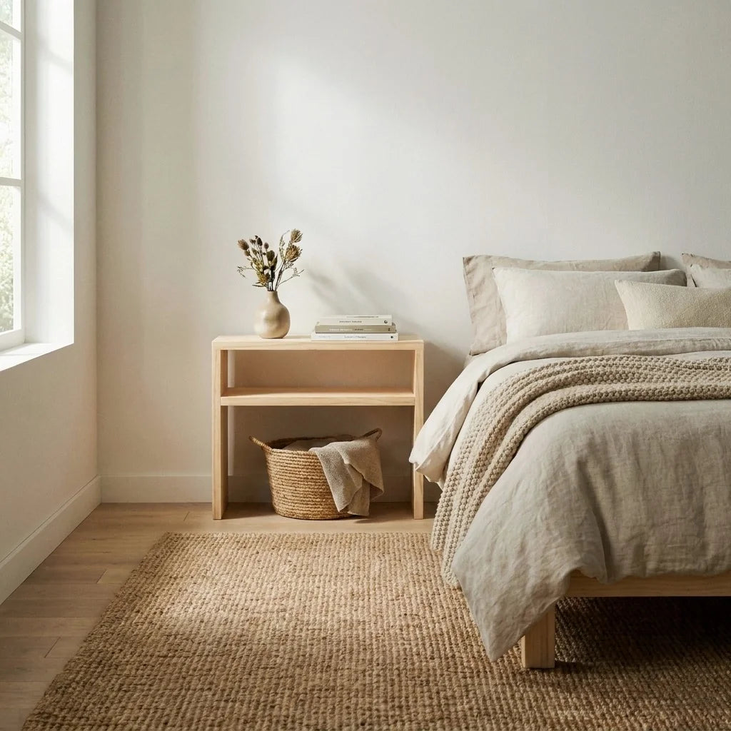 HOO Mesita de noche de madera maciza. Acabado "NATUREL".