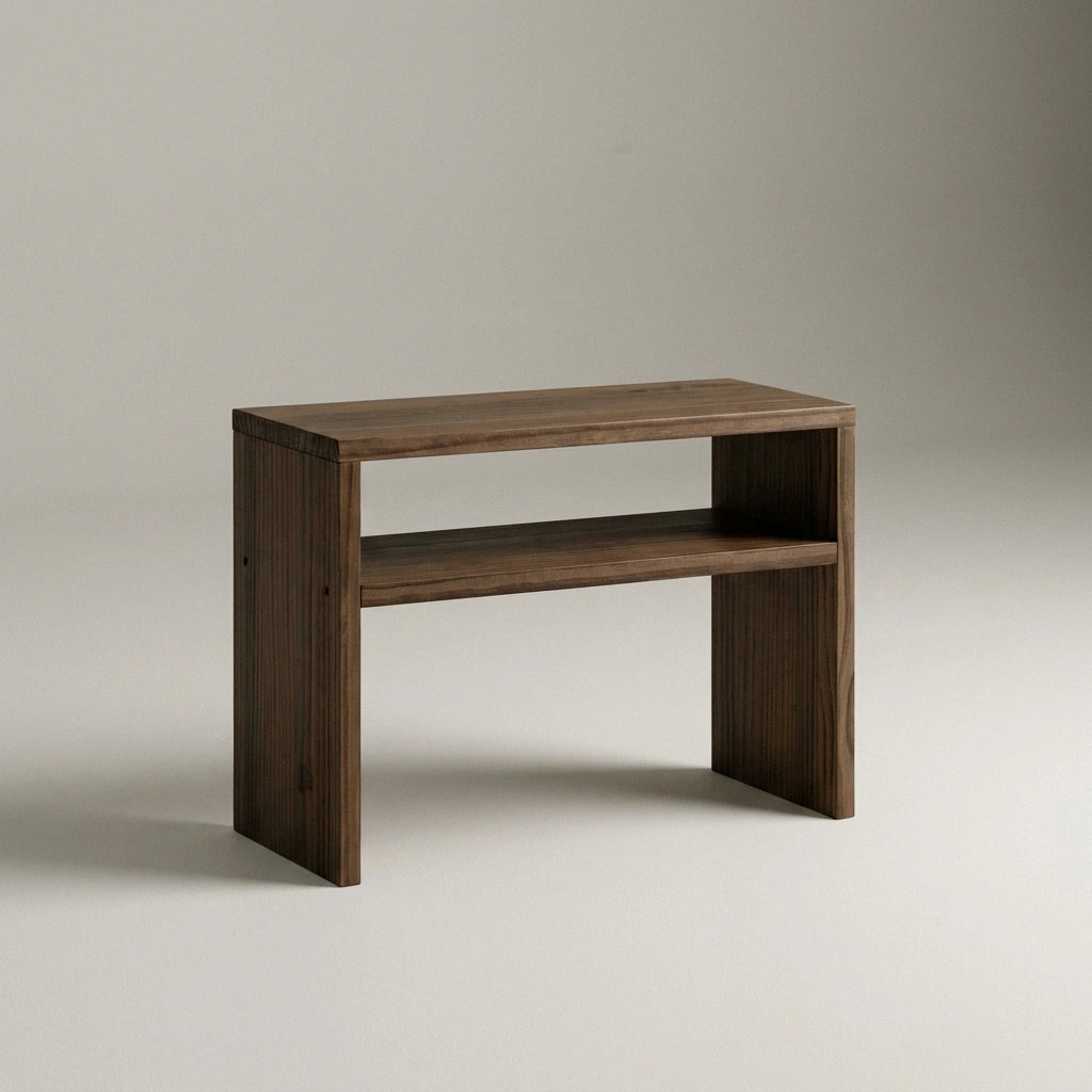 HOO Mesita de noche de madera maciza. Acabado "R A W  G R A Y".