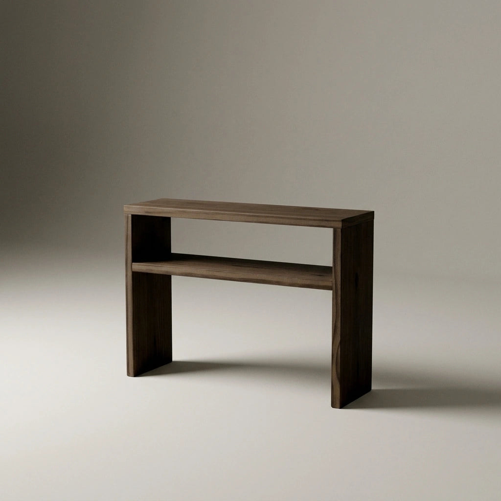 HOO Mesita de noche de madera maciza. Acabado "R A W  G R A Y".