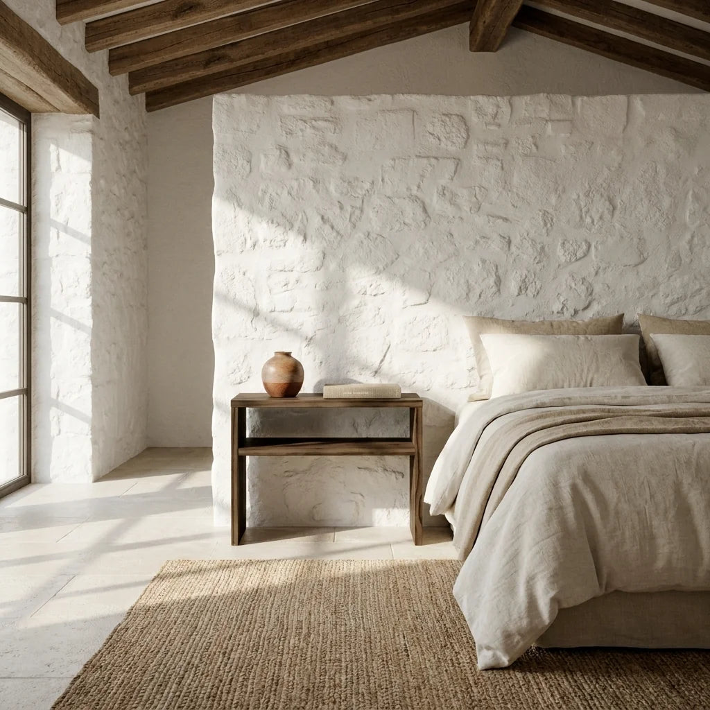 HOO Mesita de noche de madera maciza. Accabado "RAWGRAY".
