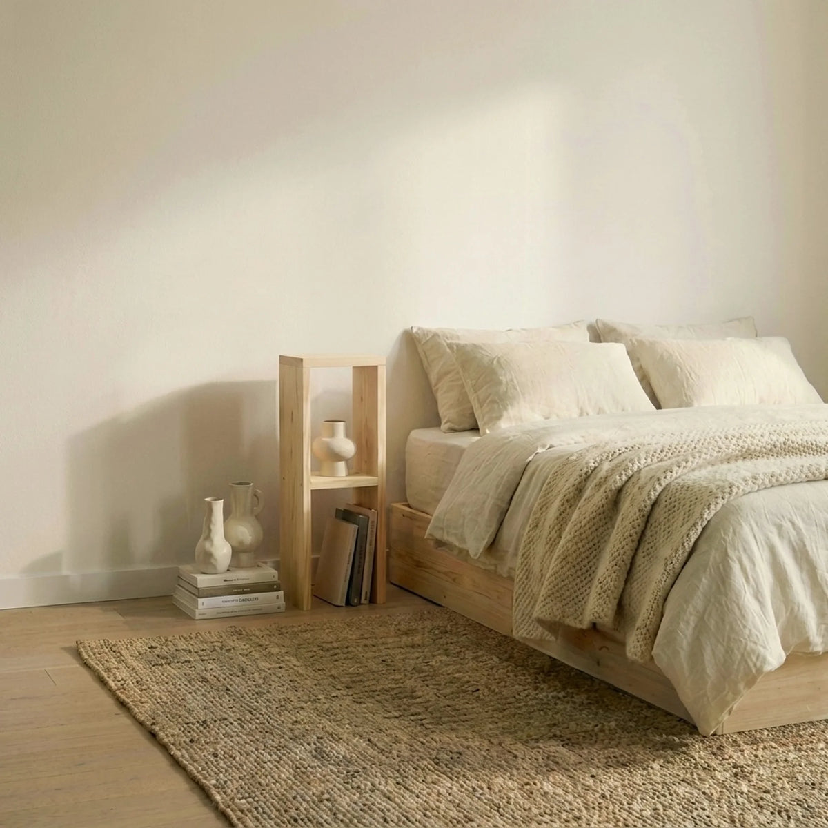 IWAKI Solid wood bedside table. "NATURAL" finish.