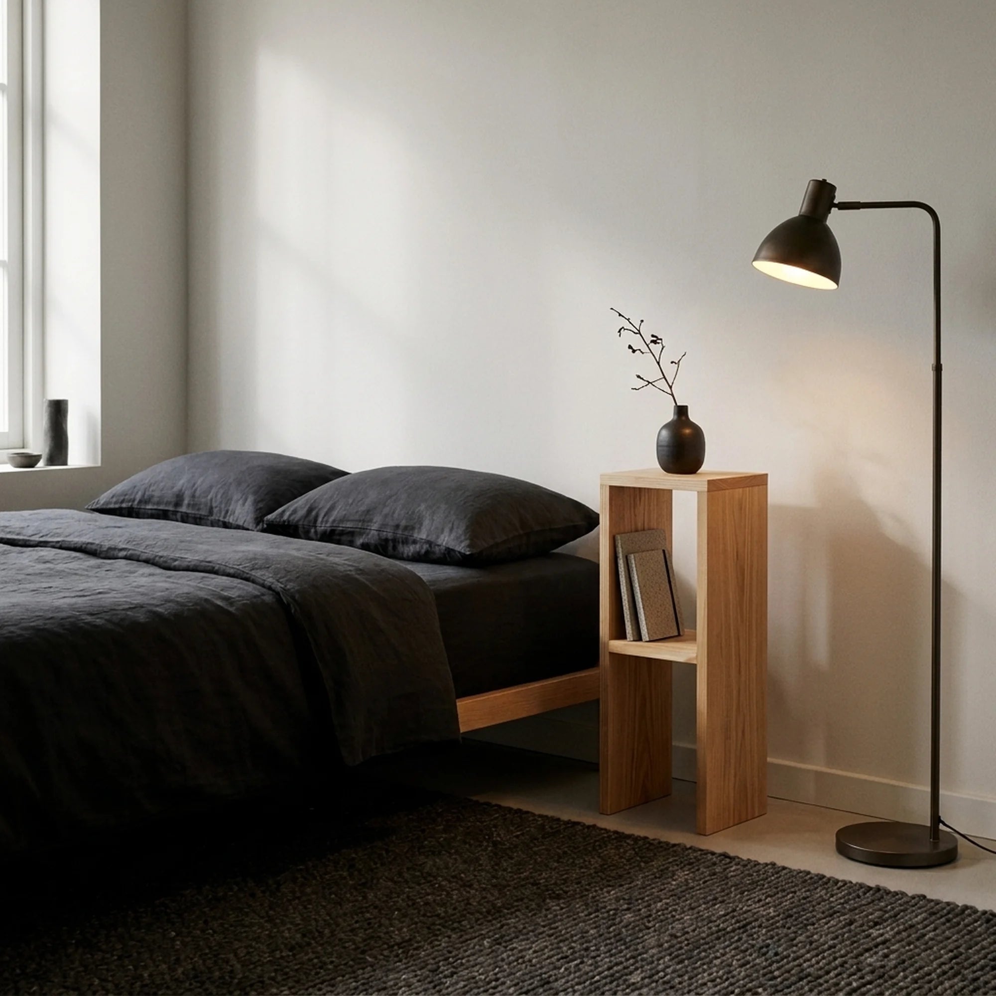 IWAKI Table de nuit en bois massif. Acabado "CHÊNE".