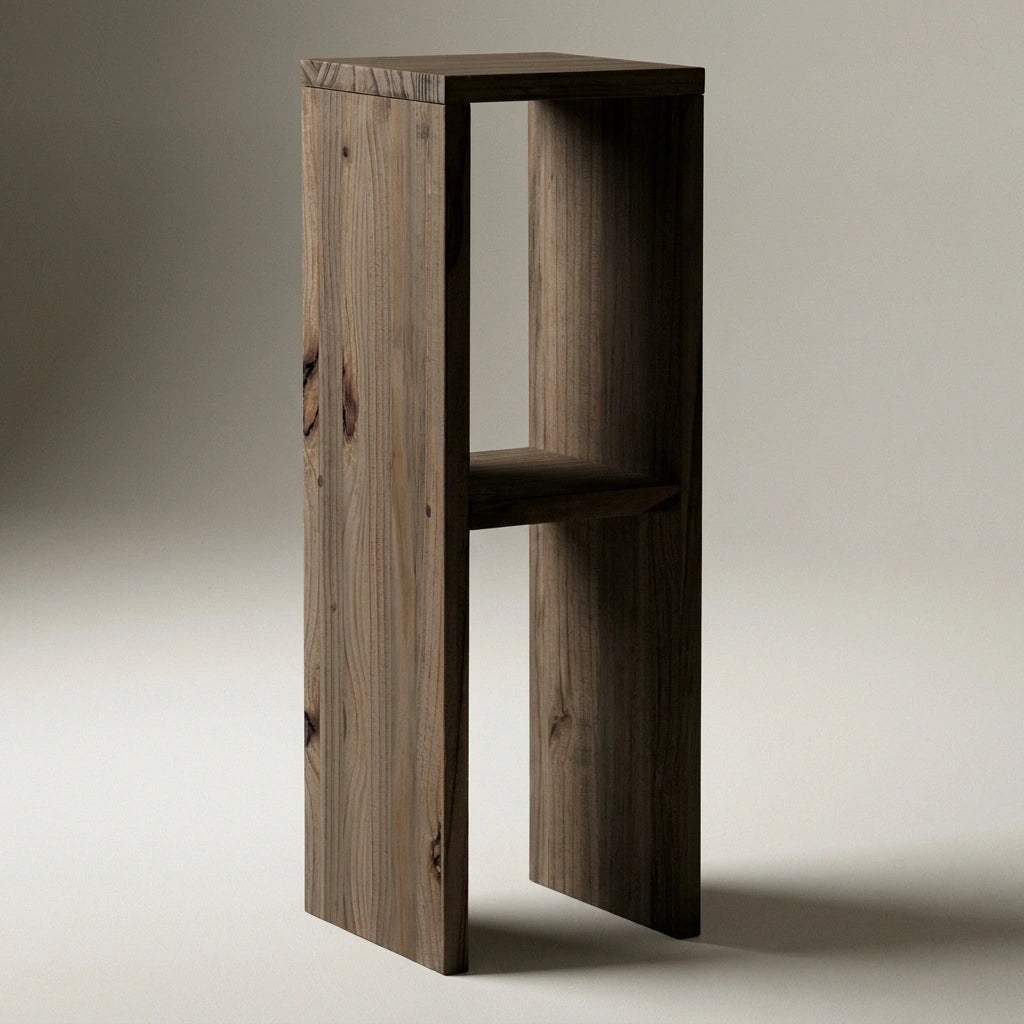 IWAKI Table de nuit en bois massif. Accabado "RAWGRAY".