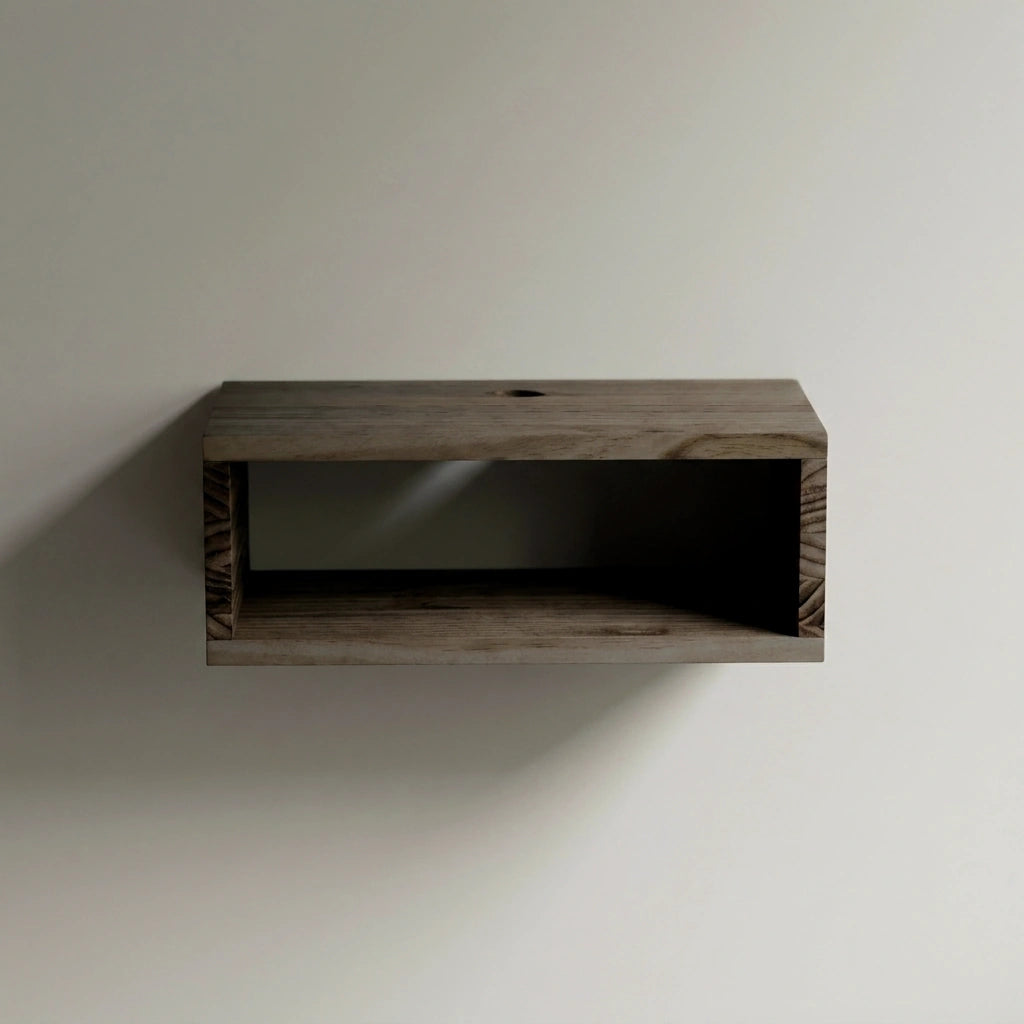 KINPU Solid wood floating bedside table. "RAWGRAY" finish.