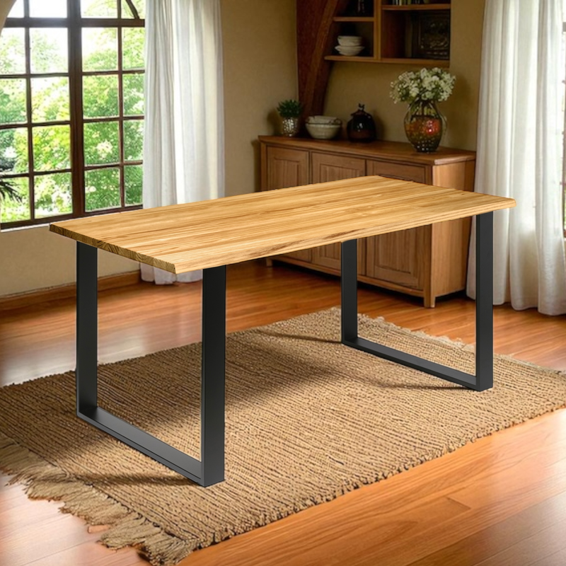 GASSAN Mesa de comedor canto vivo de madera maciza. Acabado 