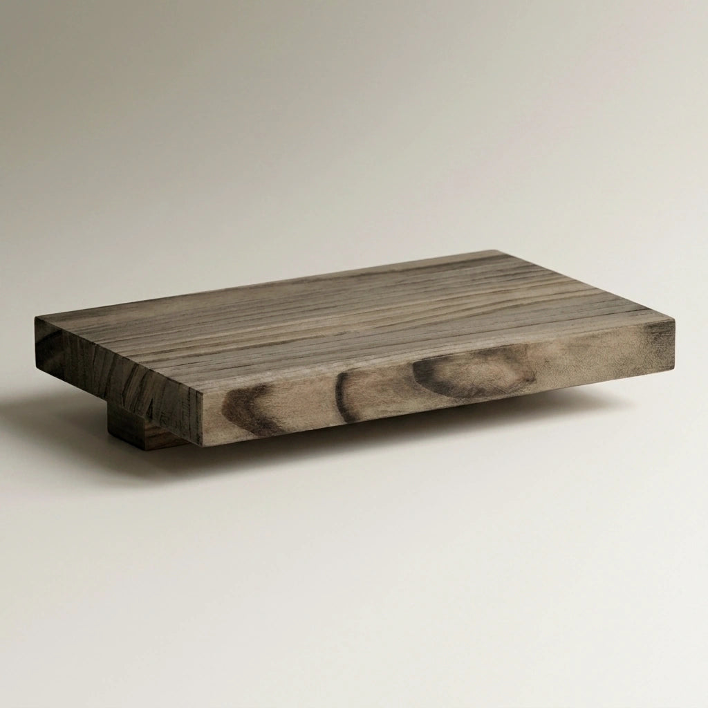 ONTAKE Floating bedside table in solid wood. "RAWGRAY" finish.