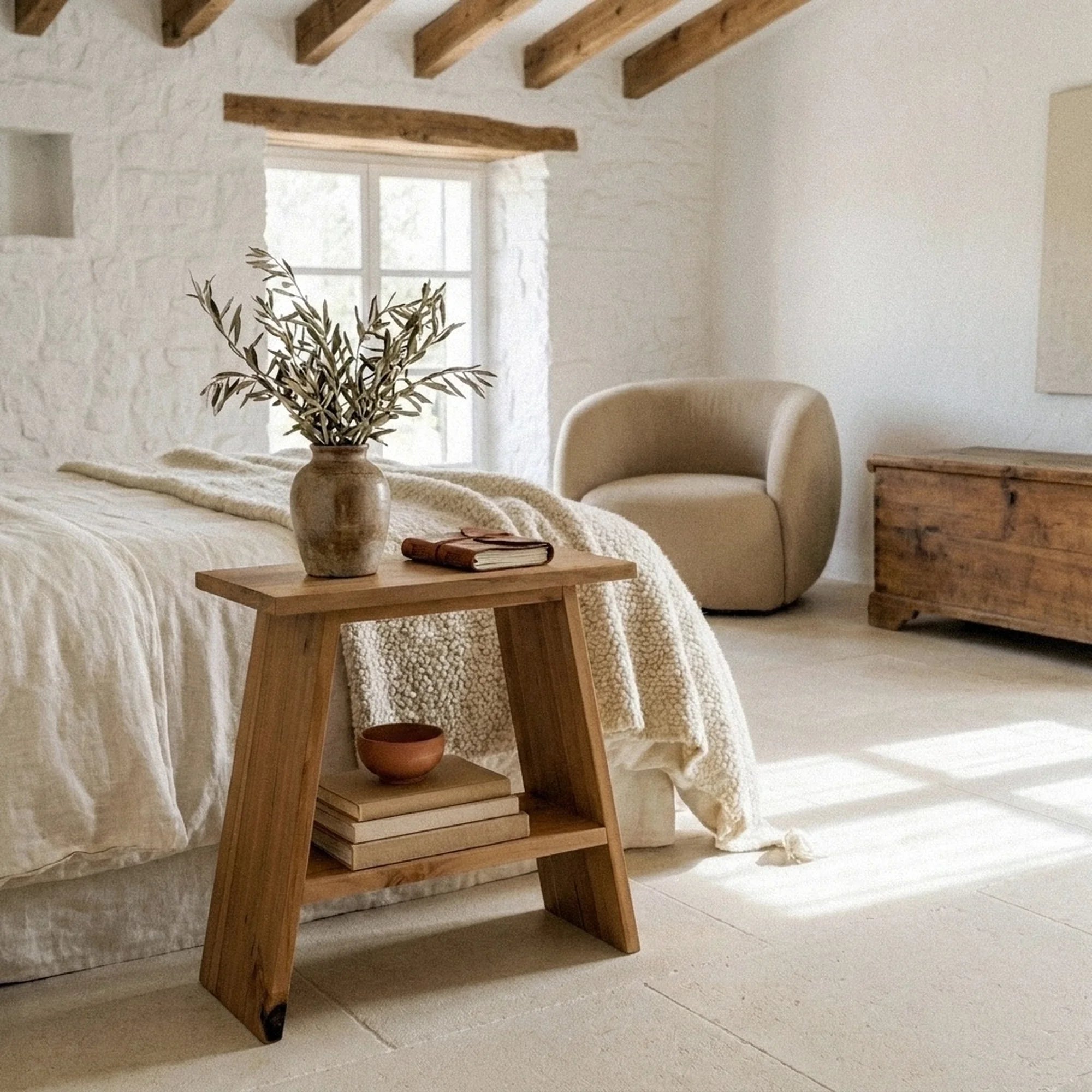 OOBAMI Table de nuit en bois massif. Acabado "DARK".