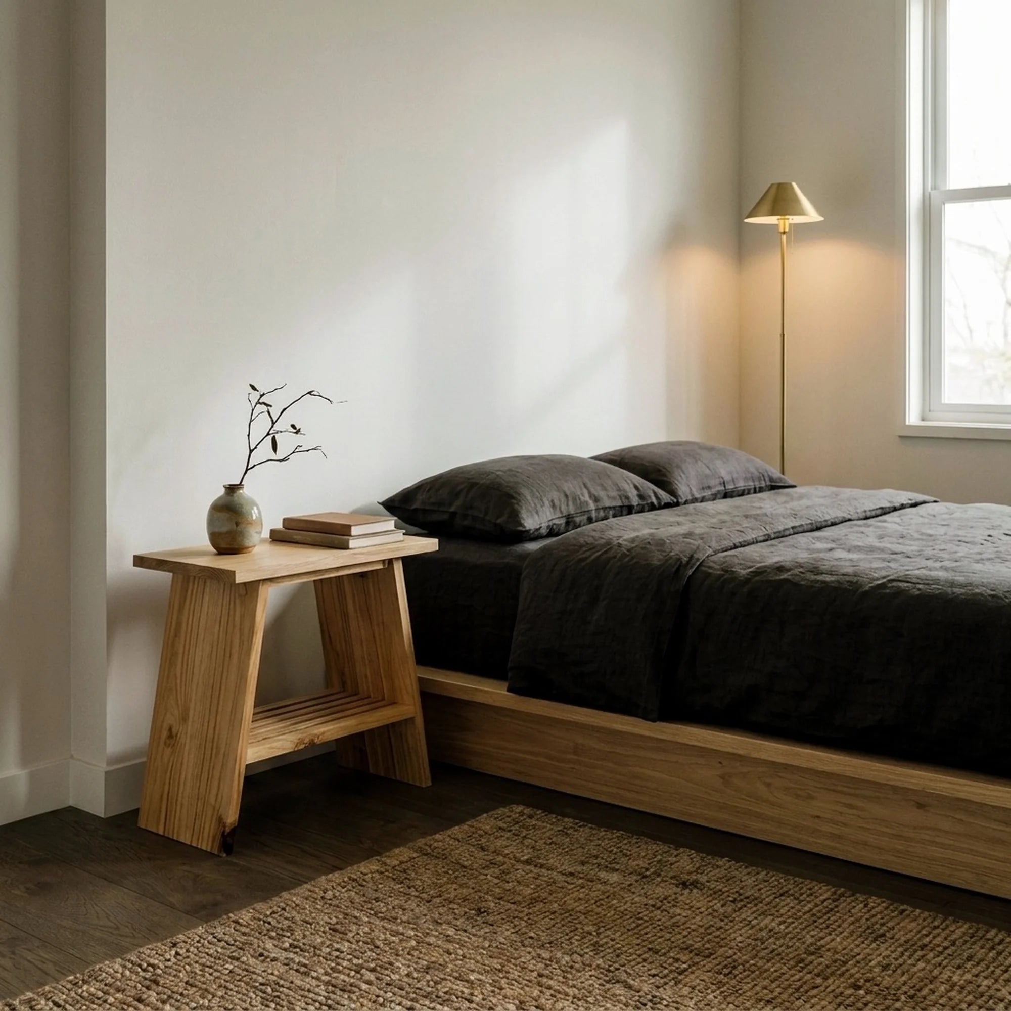 OOBAMI Table de nuit en bois massif. Acabado "CHÊNE".