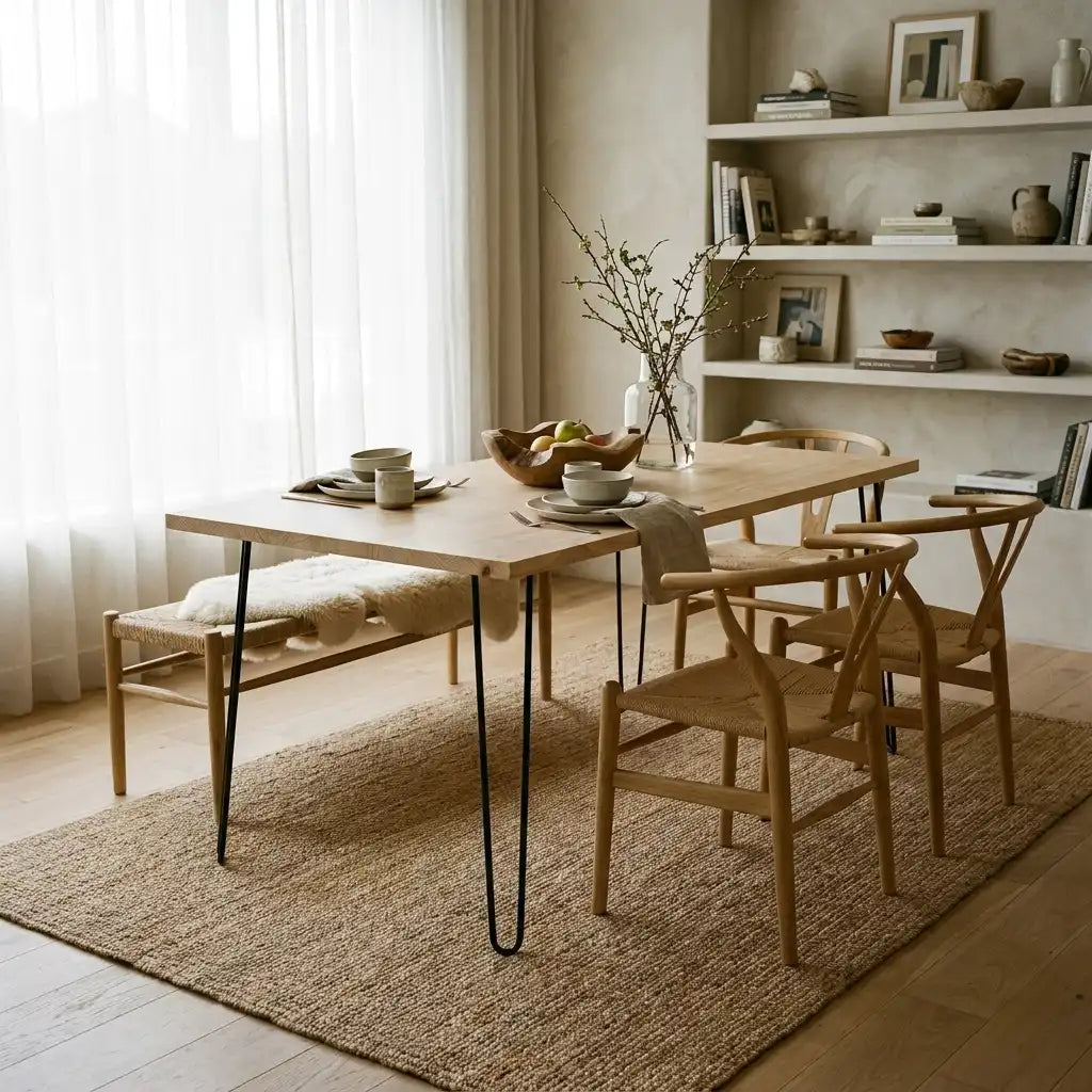 SENJO Solid wood dining table with sharp edges. "NATURAL" finish.