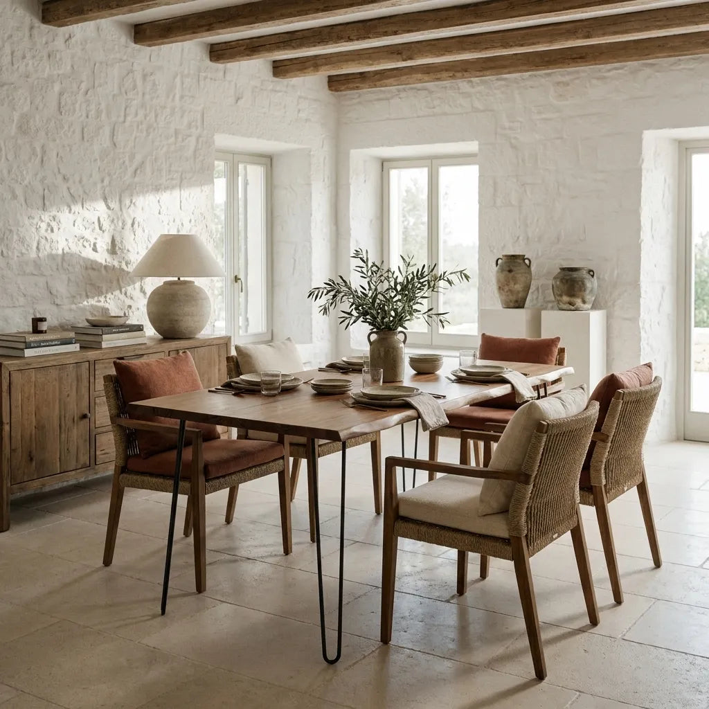 SHIOMI Mesa de comedor canto vivo de madera maciza. Acabado "D A R K".