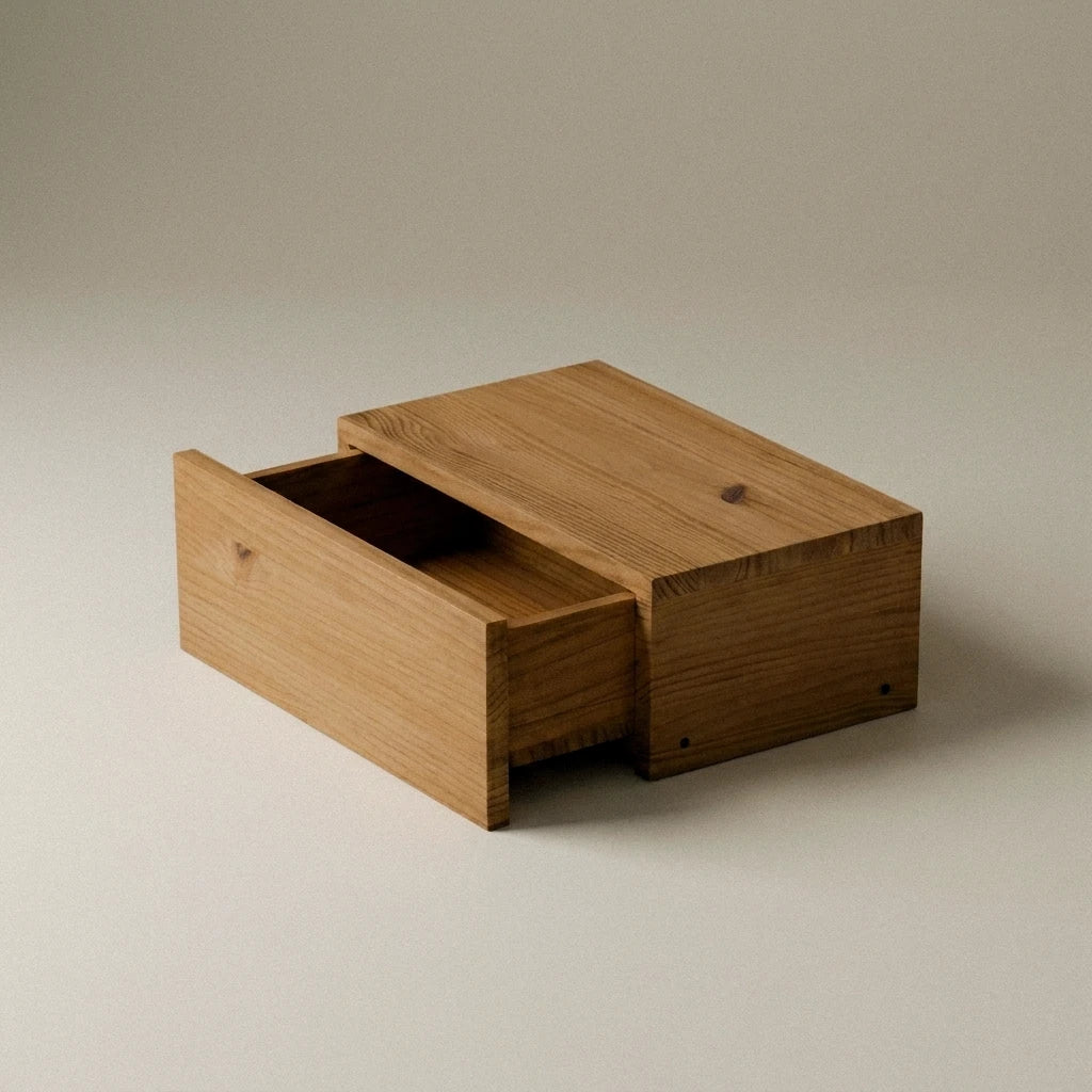 TONE Mesita de noche flotante de madera maciza con cajón. Acabado "D A R K".