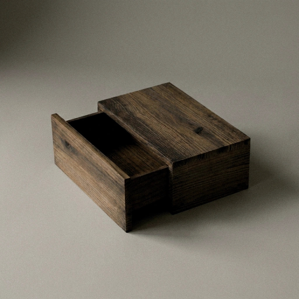 TONE Solid wood floating bedside table with drawer. "RAWGRAY" finish.