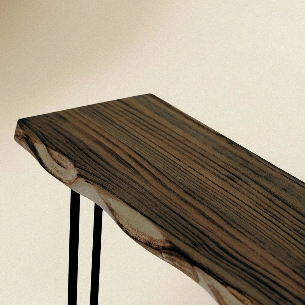 Consola UTSUGI - Récipient en bois massif avec bord vivant. Accabado "RAWGRAY".